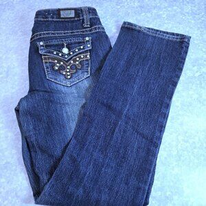 Earl Jean Straight Leg Embellished Embroidered Rhinestone Pocket Jeans Size 4